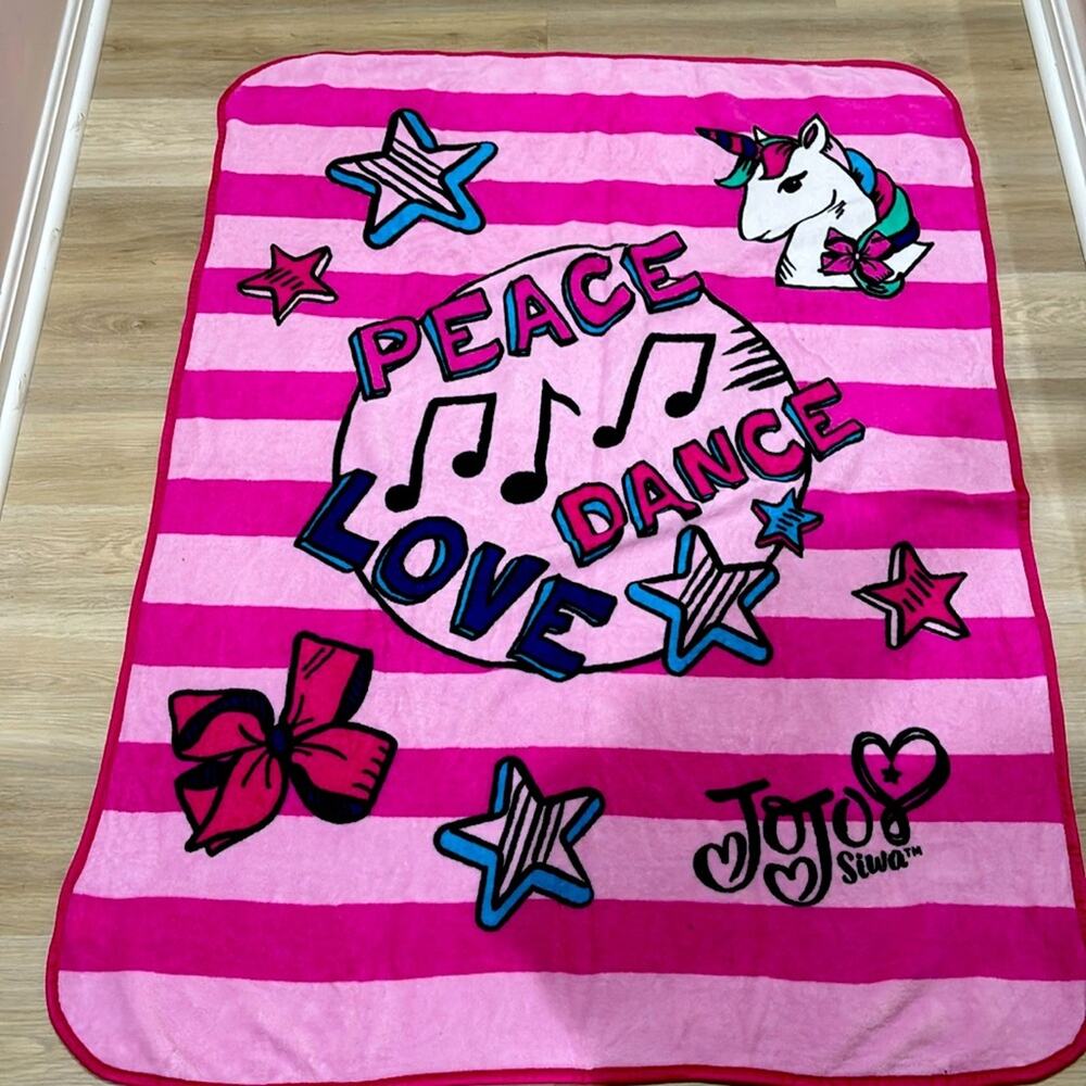 nickelodeon JoJo 48x60” blanket peace love dance bow unicorn stars pink soft